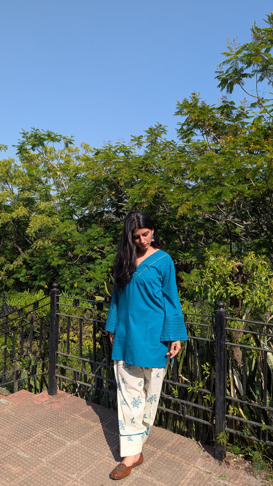 Teal blue embroidered farshi set