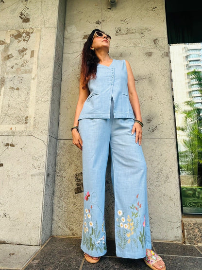 Blue embroidery pant set