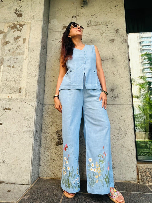 Blue embroidery pant set