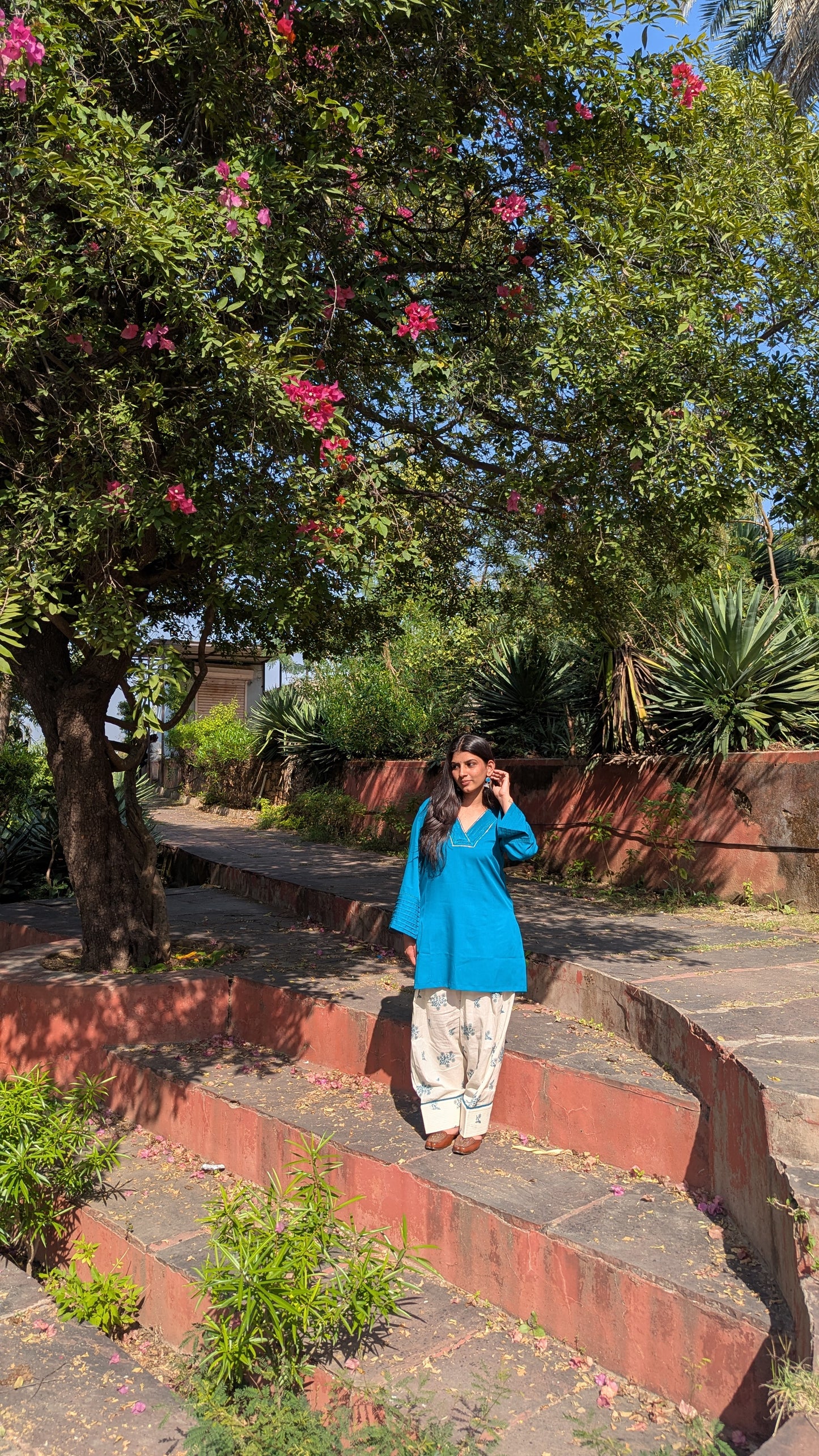 Teal blue embroidered farshi set