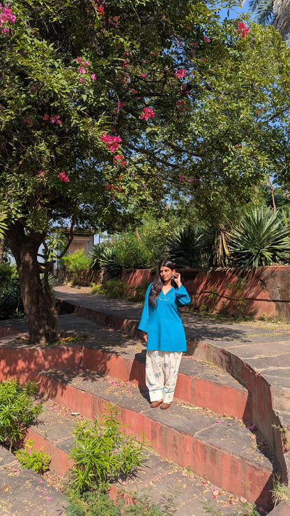 Teal blue embroidered farshi set