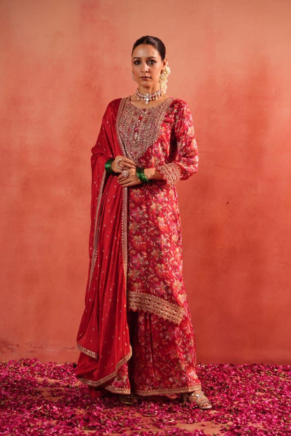Carrot red floral festive suit