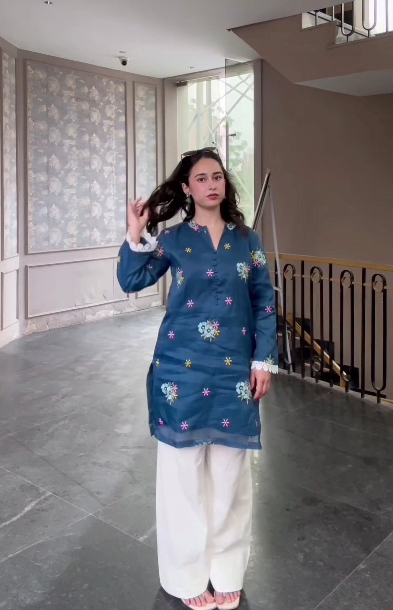Blue embroidered Farshi set