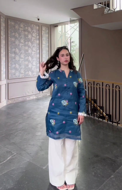 Blue embroidered Farshi set