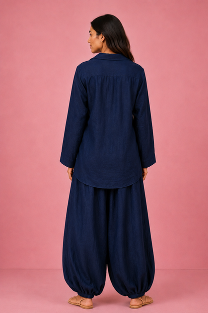 Navy Blue Co-Ord Set with Flowy Balloon Pants