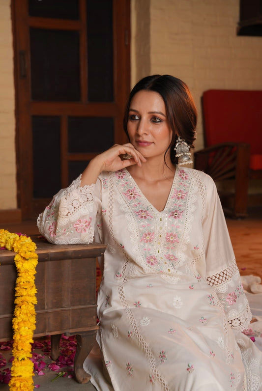 White embroidered Suit Set