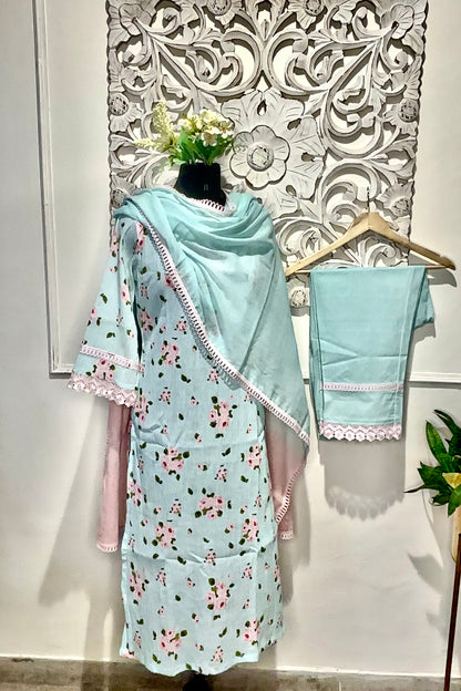 Blue Floral Crush Suit Set