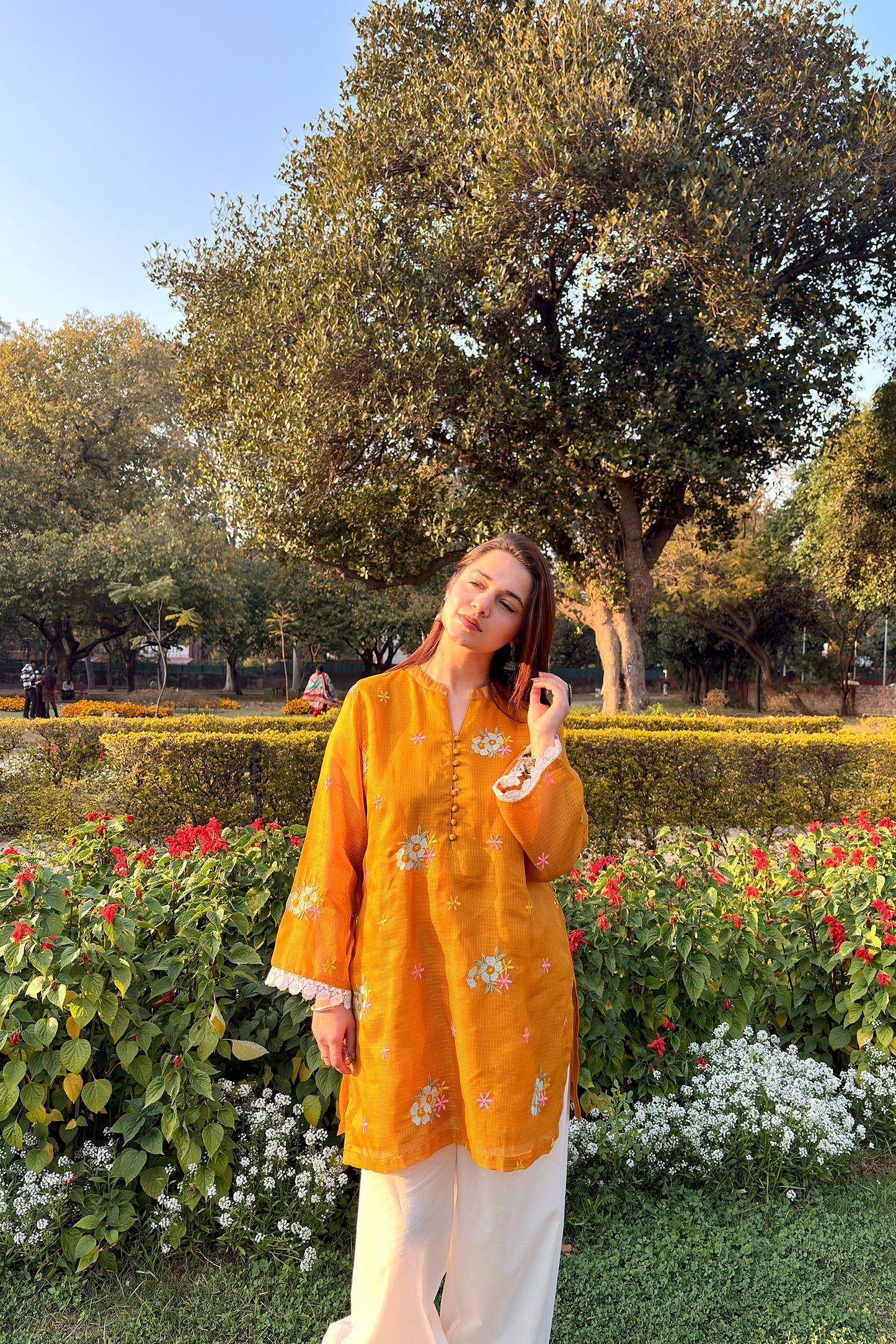 Mustard embroidered Farshi set