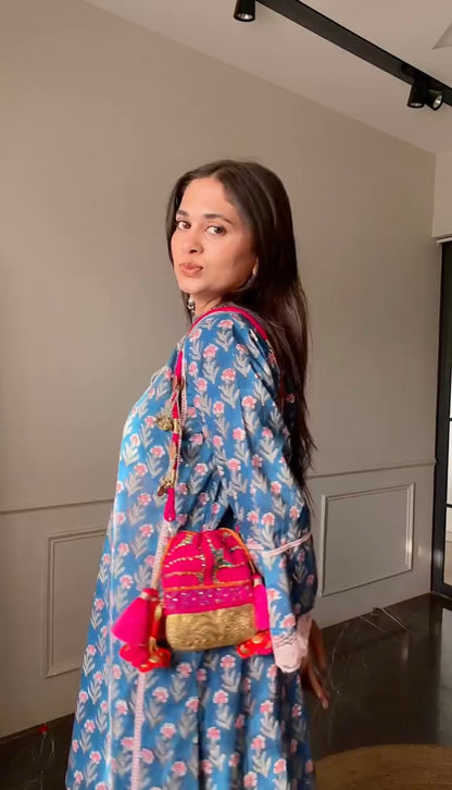 Blue hand blockprint Farshi set
