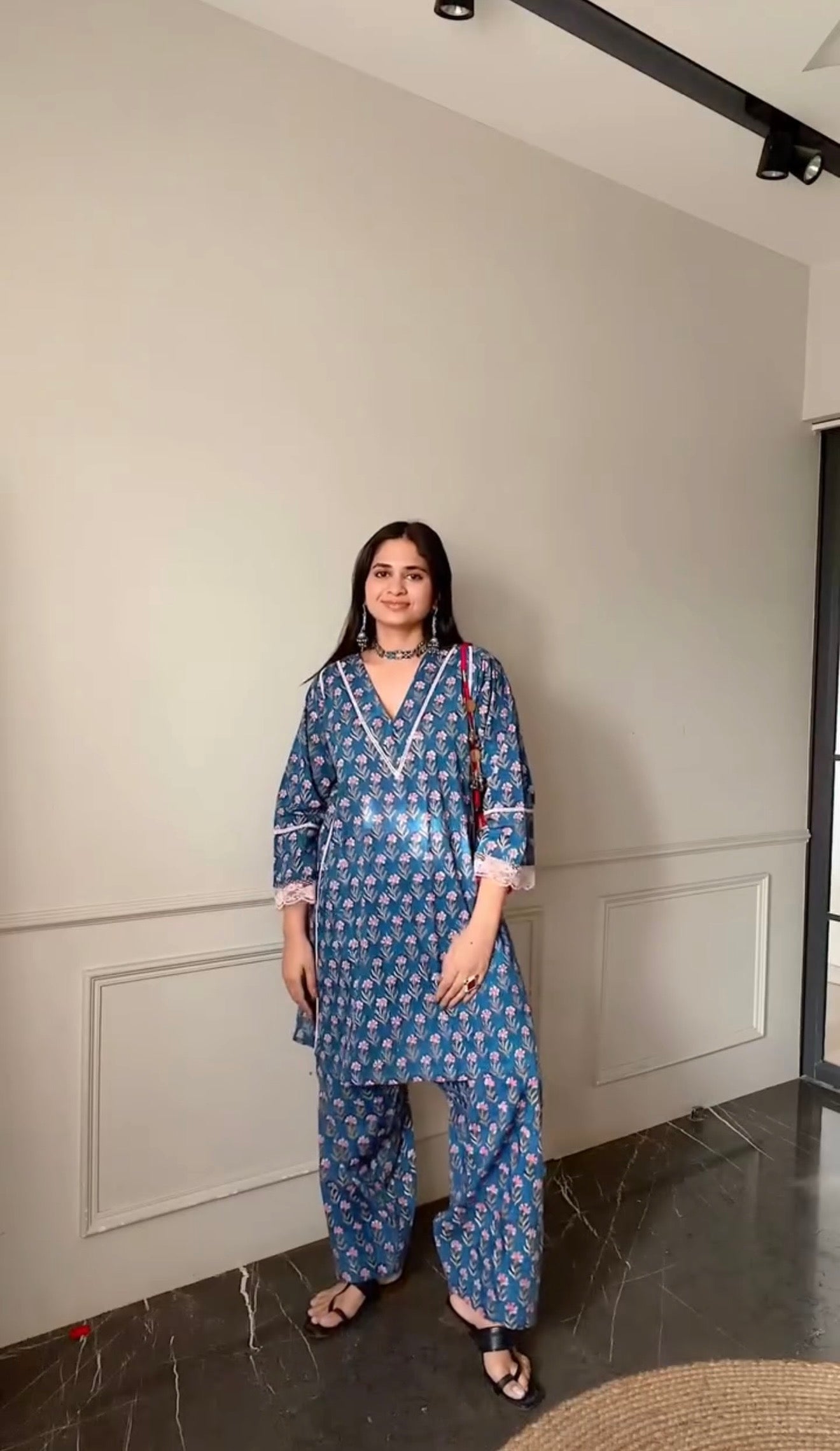 Blue hand blockprint Farshi set