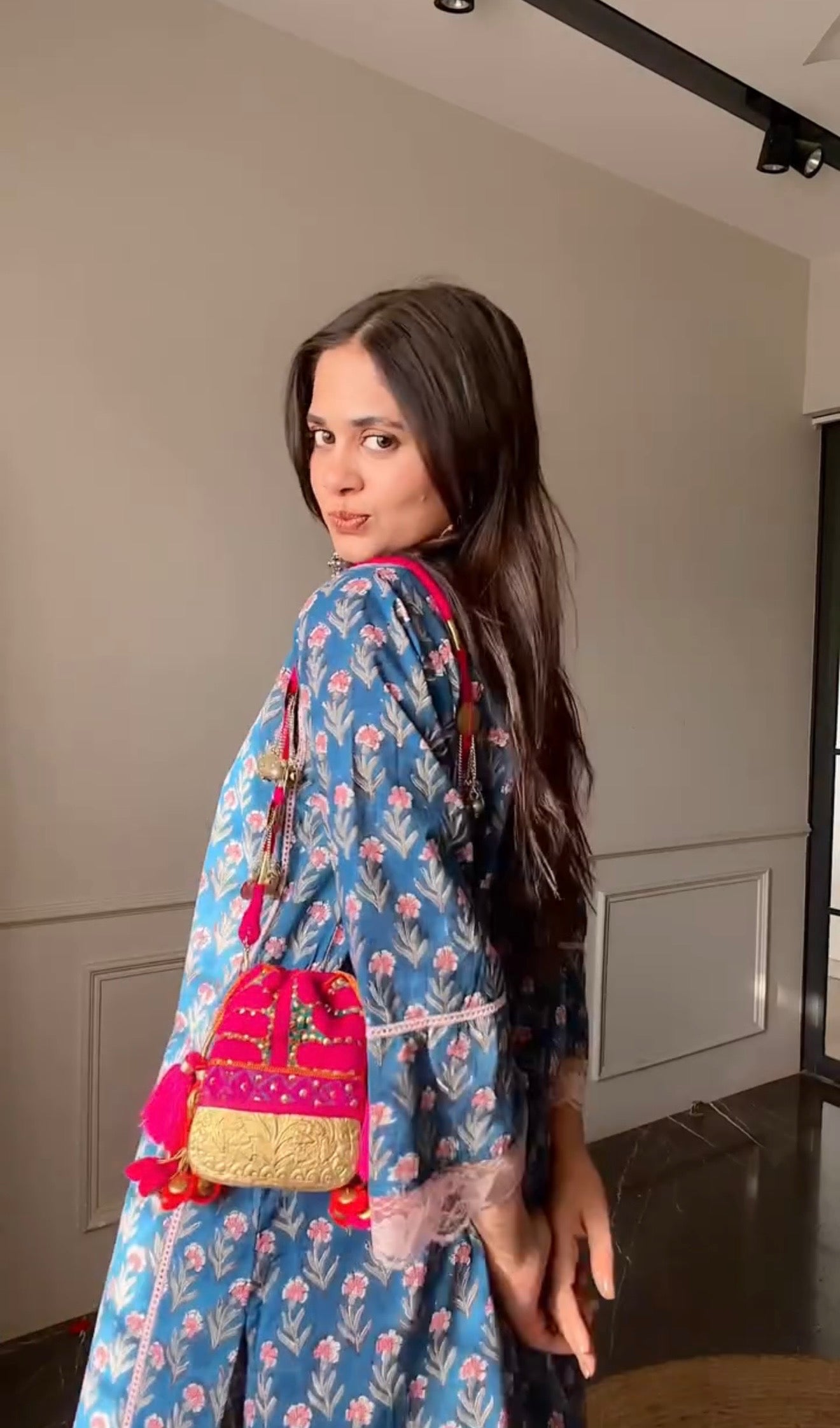 Blue hand blockprint Farshi set