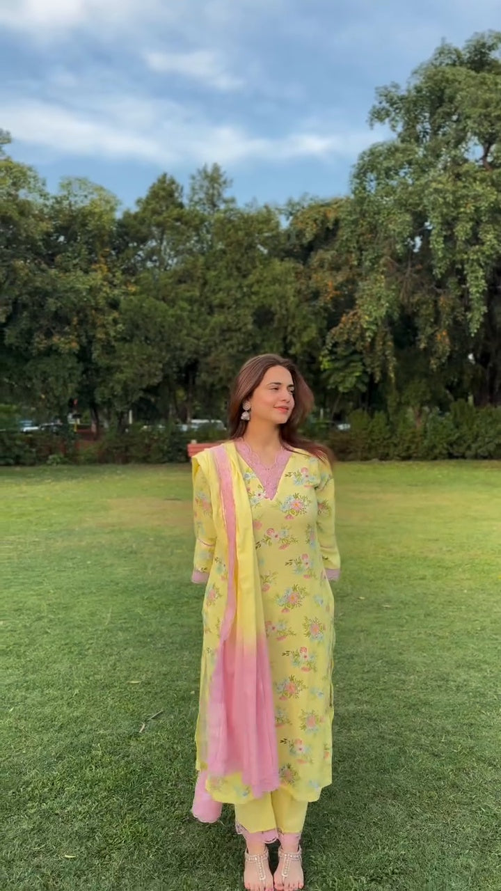 Soft Crush Cotton Floral Suit Set with Pure Mulmul Dupatta