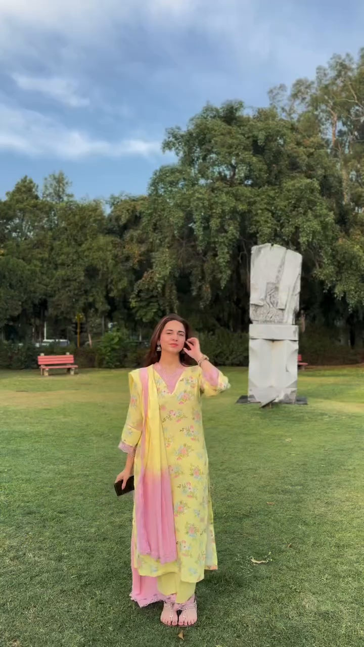 Soft Crush Cotton Floral Suit Set with Pure Mulmul Dupatta