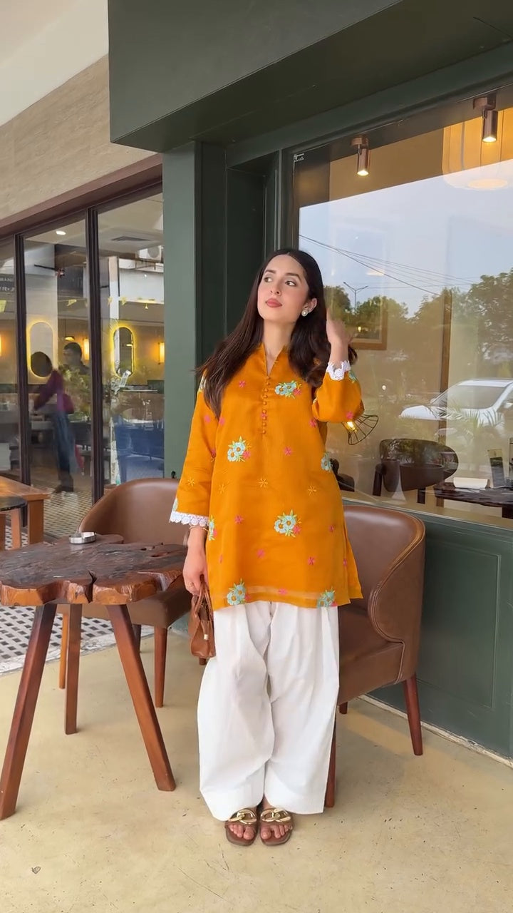 Mustard embroidered Farshi set