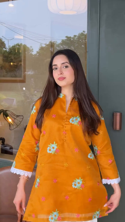 Mustard embroidered Farshi set