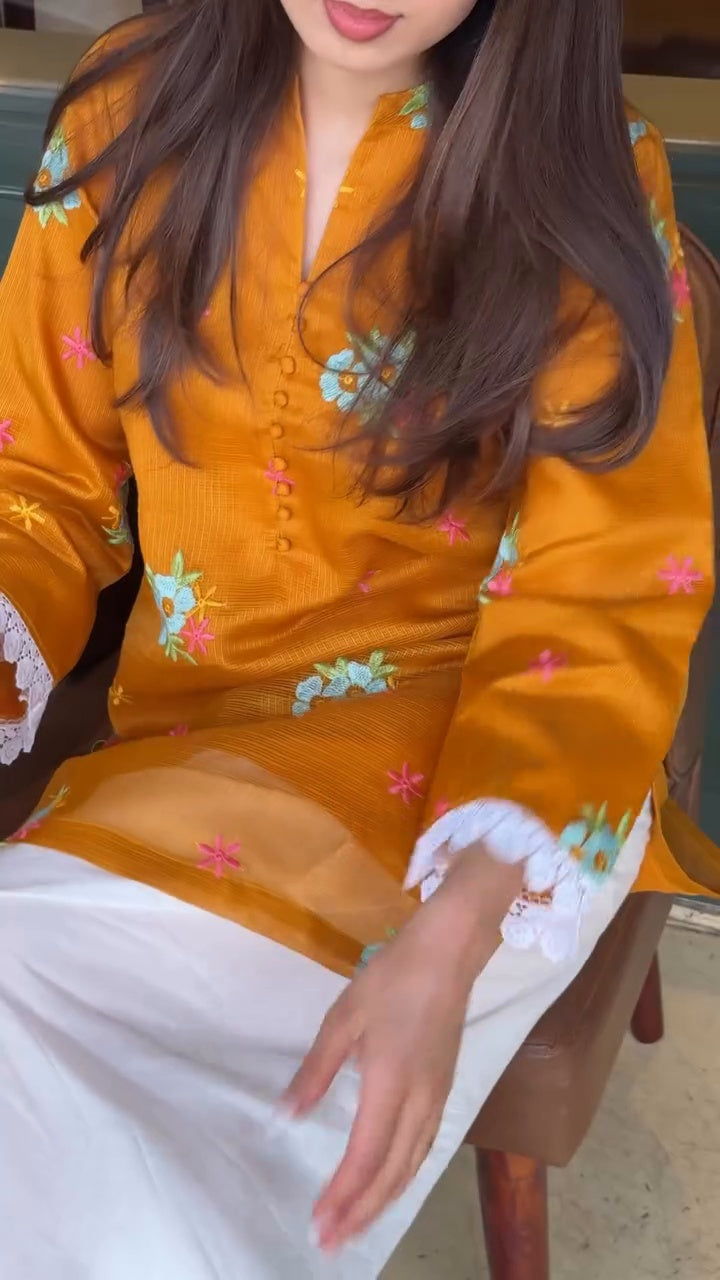 Mustard embroidered Farshi set