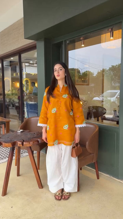 Mustard embroidered Farshi set