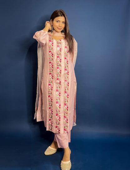 Blush pink Chanderi Embroidered Pakistani Suit