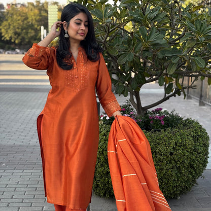 Rust Orange Chanderi Sitara Set